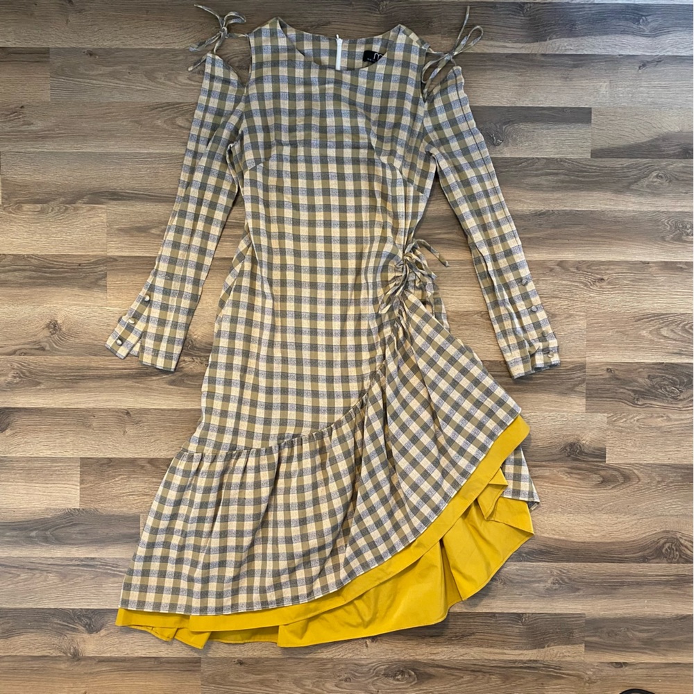 Methodology Plaid Tie Up Long Sleeve Dress